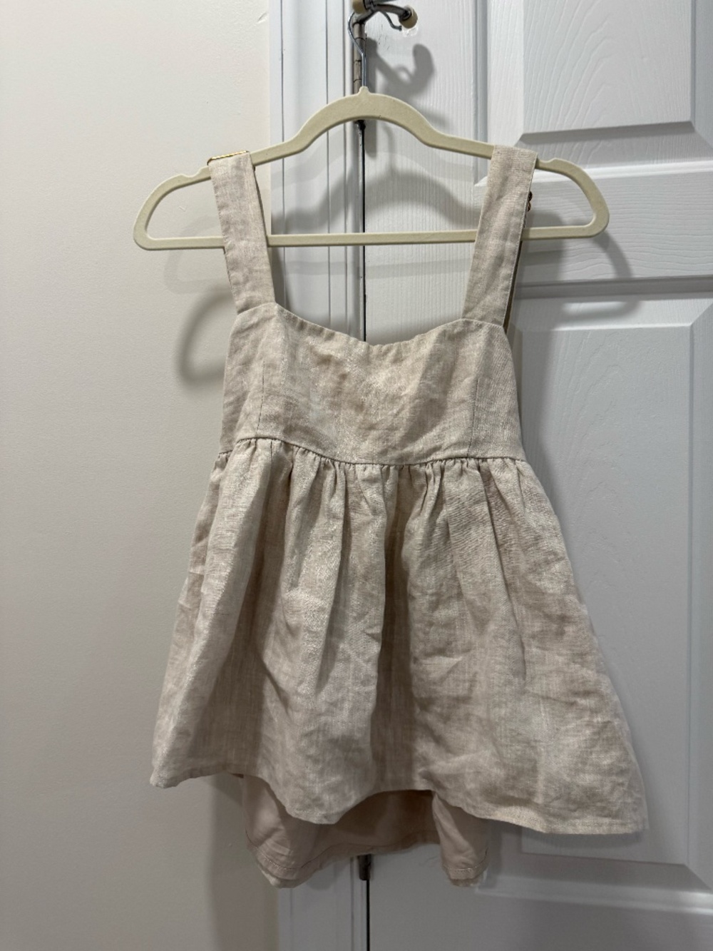 DISHH Tan/Cream Linen Babydoll Top | US 4